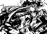  dress face foreshortening greyscale hands hat head_tilt high_contrast long_hair monochrome neichiru open_mouth outstretched_arm outstretched_hand sketch solo touhou yakumo_yukari 