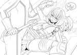  1girl 2boys anal butcha-u costume cum double_anal double_penetration eroquis hit-girl kick-ass kick-ass_(character) marvel mask middle_finger mindy_macready monochrome multiple_boys red_mist uncensored vaginal weapon 