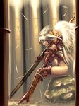  bad_id bad_pixiv_id final_fantasy final_fantasy_tactics head_wings legs leotard long_legs momigara_(mmgrkmnk) red_leotard solo sword thighhighs thighs ultima_(fft) weapon white_hair wings 