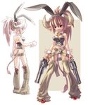  animal_ears bell belt beltskirt bunny_ears bunny_girl bunnysuit chaps cow_girl earrings fringe_trim garter_belt gun handgun horns jewelry katahira_masashi lingerie multiple_views no_panties original pointy_ears revolver splush_wave tail underwear vest weapon western 