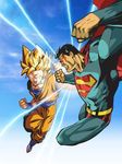  crossover dc_comics dragonball dragonball_z fight glowing_eyes lowres son_goku superman 
