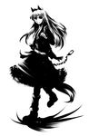  animal_ears greyscale high_contrast holo long_hair mohomen monochrome solo spice_and_wolf tail wolf_ears 