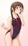  braid clala competition_swimsuit e20 glasses highleg highleg_swimsuit one-piece_swimsuit quiz_magic_academy single_vertical_stripe solo swimsuit twin_braids wet 
