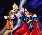  crossover dc_comics dragon_ball dragonball dragonball_z east_vs_west epic goku_vs_superman motion_blur muscle son_goku son_gokuu super_saiyan superman 