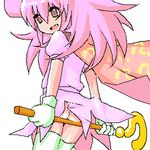  artist_request benesse hatena_yousei lowres oekaki pink_cape pink_hair solo thighhighs 