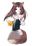  :q alcohol animal_ears bad_id bad_pixiv_id beer beer_mug brown_hair chakoro cup holding holding_cup holo long_hair red_eyes solo spice_and_wolf tail tongue tongue_out wolf_ears 