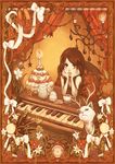  antlers brown_hair cake cat copyright_request flower food instrument pastry piano short_hair solo xxxxakixxxx 