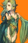  bad_id bad_pixiv_id blush breasts cleavage detached_sleeves final_fantasy final_fantasy_iv green_hair green_leotard leotard medium_breasts nessie_(kska) orange_eyes rydia solo thighhighs 