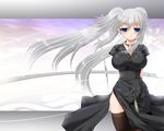  arms_behind_back blue_eyes blush breasts curvy large_breasts long_hair mabinogi nao_(mabinogi) silver_hair solo thighhighs utsugi_tsuguha very_long_hair wide_hips 