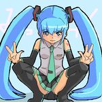  bad_id bad_pixiv_id blue_hair hatsune_miku long_hair lowres necktie oekaki solo tarayama thighhighs twintails very_long_hair vocaloid 