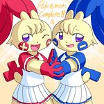  2girls animal_ears blush cheerleader furry g-sun lowres minun multiple_girls plusle pokemon smile tail wink 