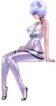  ayanami_rei blue_hair bodysuit breasts covered_nipples large_breasts neon_genesis_evangelion plugsuit red_eyes short_hair sitting sochie solo white_bodysuit 