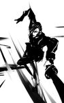  greyscale high_contrast left-handed male_focus mohomen monochrome rurouni_kenshin saitou_hajime_(rurouni_kenshin) solo sword weapon 