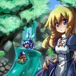  chibi cirno female kakeru kirisame_marisa moriya_suwako nature oborotsuki_kakeru touhou water waterfall 