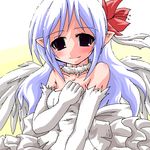  bride copyright_request dress flower kanijiru lowres oekaki pointy_ears solo wedding_dress wings 