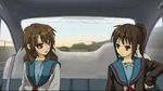  blue_sailor_collar car car_interior genderswap genderswap_(mtf) ground_vehicle kita_high_school_uniform koizumi_itsuki koizumi_itsuki_(female) kyon kyonko motor_vehicle multiple_girls non-web_source ponytail sailor_collar school_uniform serafuku suzumiya_haruhi_no_yuuutsu 