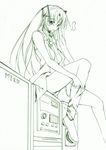  gisyo green greyscale hatsune_miku long_hair monochrome solo vocaloid 