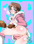  anus ass blue_eyes blush breasts breasts_outside breath brown_hair eyelashes hood hood_down hooded_jacket ice_climber jacket leg_warmers mallet mittens mr_bowater nana_(ice_climber) nipples no_panties pussy shiny shiny_skin short_hair solo uncensored 