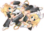  1girl blonde_hair blue_eyes brother_and_sister hekicha kagamine_len kagamine_rin open_mouth siblings twins vocaloid 