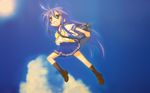  day highres izumi_konata jumping lucky_star parody ryouou_school_uniform school_uniform screencap serafuku sky solo toki_wo_kakeru_shoujo 