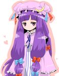  bad_id bad_pixiv_id bangs blue_bow blunt_bangs blush bow closed_mouth crescent dress expressionless half-closed_eyes hat ichihaya jitome long_hair long_sleeves looking_at_viewer mob_cap multi-tied_hair patchouli_knowledge pink_dress red_bow sidelocks solo touhou upper_body very_long_hair 