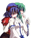  hair_ornament izana_minagi kochiya_sanae leaf_hair_ornament lowres multiple_girls rape_face touhou yasaka_kanako yuri 