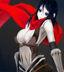  assassin_cross bad_id bad_pixiv_id black_hair blue_eyes breasts buckle center_opening cleavage large_breasts lips pale_skin ragnarok_online red_scarf scarf siro solo 