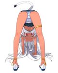  animal_ears bent_over breasts cat_ears dark_skin handstand kokage-san kusaka_kokage long_hair looking_through_legs medium_breasts original panties red_eyes solo striped striped_panties tail top-down_bottom-up underboob underwear upskirt white_hair 