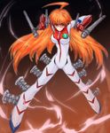  android artist_request bodysuit buster_machine_7 nono_(top_wo_nerae_2!) orange_hair solo tonfa top_wo_nerae_2! weapon white_bodysuit 