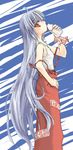  bow fujiwara_no_mokou hair_bow izana_minagi long_hair lowres milk red_eyes silver_hair solo suspenders touhou very_long_hair 