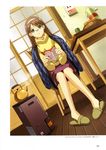  book brown_hair copyright_request glasses hairband happoubi_jin highres sitting solo sweater 