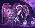  bad_id bad_pixiv_id banned_artist black_dress dress floating_hair frilled_sleeves frills hairband lolita_hairband long_hair long_sleeves looking_at_viewer red_eyes rozen_maiden silver_hair solo suigintou very_long_hair wind yuuka_nonoko 