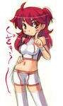  blush gundam gundam_00 midriff nena_trinity red_hair sketch solo thighhighs yellow_eyes 