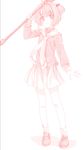  cardcaptor_sakura full_body highres hoshi_no_tsue kinomoto_sakura magical_girl monochrome mutsuki_(moonknives) red solo standing wand 
