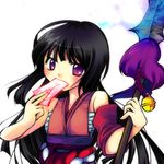  black_hair copyright_request detached_sleeves long_hair ofuda polearm purple_eyes shizuki_mizuha solo spear weapon 