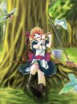  blue_eyes brown_hair flute instrument maid mop original pointy_ears solo st.microscope 