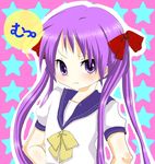  bad_id bad_pixiv_id blush closed_mouth frown hands_on_hips hiiragi_kagami ichihaya long_hair looking_at_viewer lucky_star neckerchief pout puffy_short_sleeves puffy_sleeves purple_eyes purple_hair ryouou_school_uniform sailor_collar school_uniform serafuku short_sleeves sidelocks simple_background solo star starry_background sweatdrop upper_body very_long_hair yellow_neckwear 