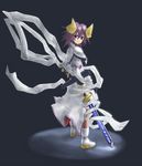  cuboon horns purple_eyes purple_hair shinrabanshou shion_(shinrabanshou) solo sword weapon 