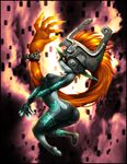 arched_back ass blue_skin breasts covered_nipples helmet highres imp living_hair long_hair low-tied_long_hair midna neon_trim nintendo one_eye_covered open_mouth orange_hair parted_lips pointy_ears prehensile_hair red_eyes small_breasts smile solo the_legend_of_zelda the_legend_of_zelda:_twilight_princess v_arms very_long_hair yellow_sclera yuqoi 