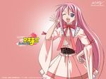  dress hasegawa_chisame mahou_sensei_negima! one_eye_closed pink_hair solo wallpaper waving 