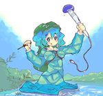  1girl :q backpack bag breasts covered_nipples electric_plug hat kawashiro_nitori key medium_breasts oekaki raina screwdriver solo tongue tongue_out tools touhou two_side_up underwater wet wet_clothes 