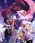  4girls disgaea etna flonne harada_takehito laharl magic_knight_(disgaea) makai_senki_disgaea mid-boss_(disgaea) multiple_boys multiple_girls ninja_(disgaea) official_art prinny scarf scout_(disgaea) snow sword thief_(disgaea) weapon 