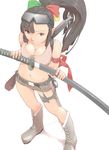  95-tan akinbo_(hyouka_fuyou) armband breasts cleavage gun highres large_breasts os-tan sheath short_shorts shorts solo sword unsheathing weapon 
