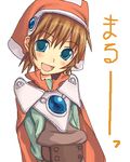  aqua_eyes arms_behind_back artist_request blush brown_hair green_eyes hat lowres marguerite_fatima oekaki open_mouth orange_hat smile solo xenogears 