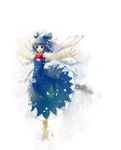  archlich bad_id bad_pixiv_id blue_eyes blue_hair bow cirno dress highres short_hair simple_background smile solo standing touhou wings 