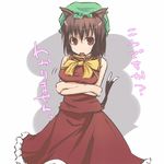  akino_komichi animal_ears breasts brown_hair cat_ears cat_tail chen earrings hat jewelry koudesuka medium_breasts multiple_tails red_eyes short_hair solo tail touhou translated 