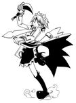  greyscale izayoi_sakuya kannazuki_hato knife monochrome necktie one_eye_closed simple_background solo touhou 