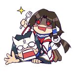  1girl ainu_clothes animal_ears animated animated_gif chibi dog_ears eruruw fork hakuoro lowres mask sitting sitting_on_person utawareru_mono utawareru_mono_radio zen 