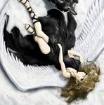  angel black_dress black_eyes brown_hair dark_eyes dress lying wings wolf 