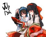  alcohol black_hair bow brown_hair hairband japanese_clothes july13th kimono long_hair long_sleeves looking_at_viewer multiple_girls nakoruru red_bow rimururu sake samurai_spirits short_hair siblings sidelocks sisters very_long_hair 